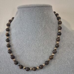 Bronzite & Faceted Hematite Necklace 18 1/2" Matching 7" Braclet.UNISEX
